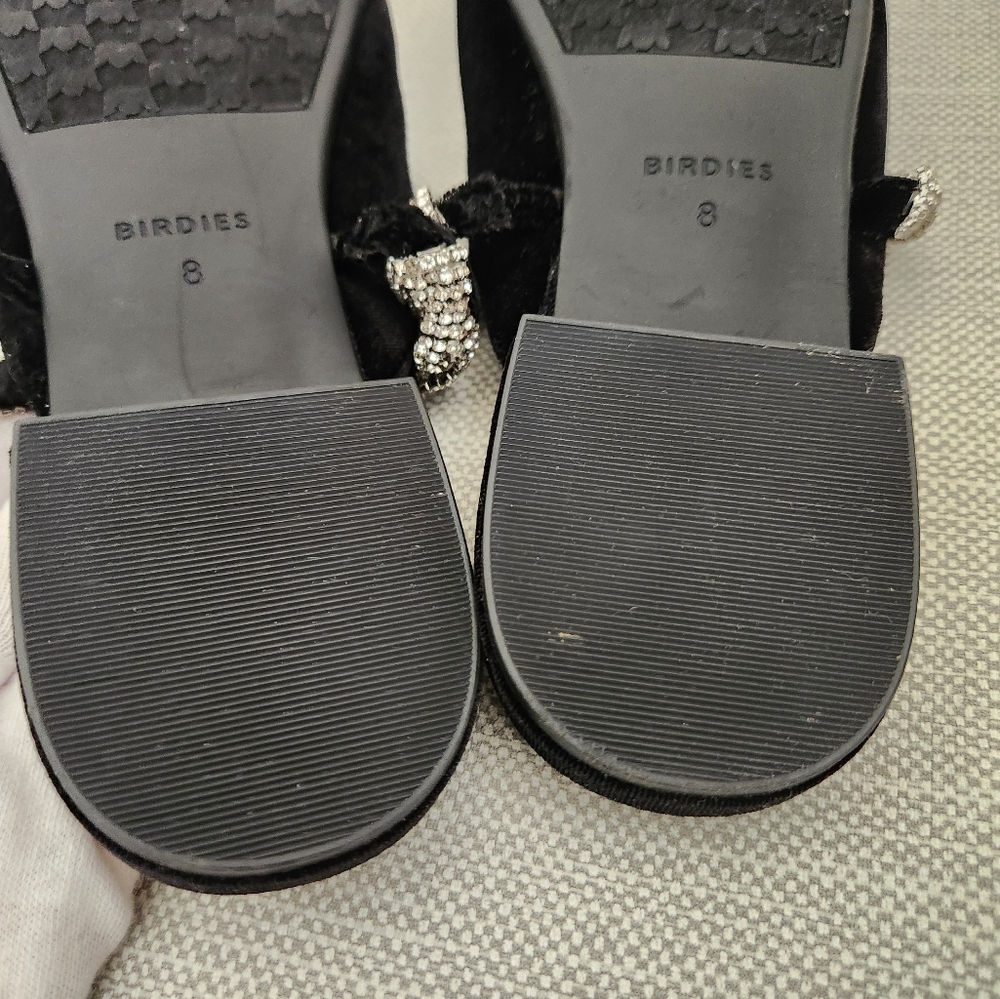 Birdies The Swan Size 8 Black Velvet Faux Crystal Mules Flat Shoes - Picture 12 of 14